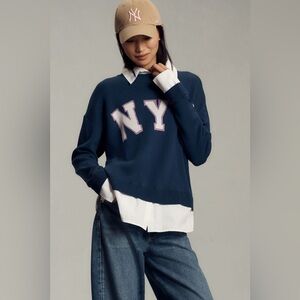 Maeve Navy Sweater with White and Pink Details